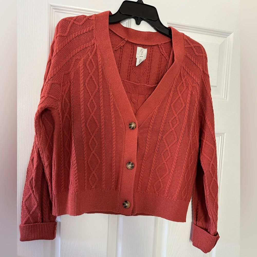 Joie brand cable knit tank and matching button up cardigan sweater